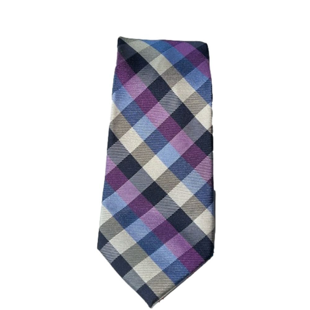 NWT Jos A Banks Multi Check Black/Purple/Blue/Cream Stain Resistant Tie.